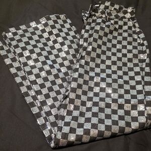 Fashion Nova Checkered Wide Leg Pants in Black and Silver